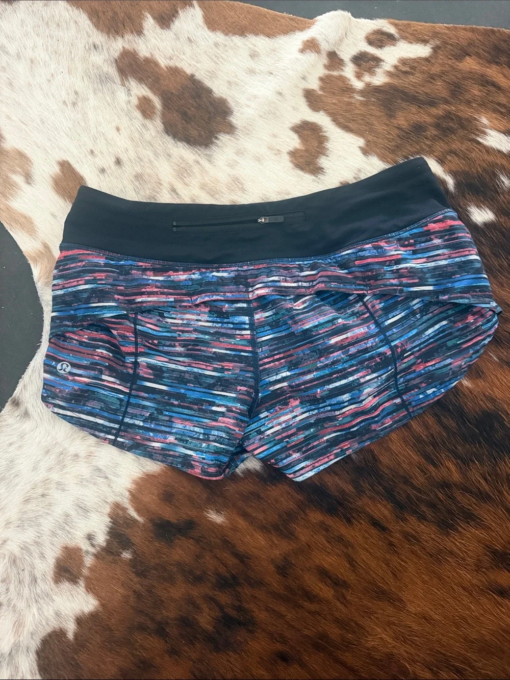 lululemon athletica Black Waistband Multicolor Striped Running Shorts